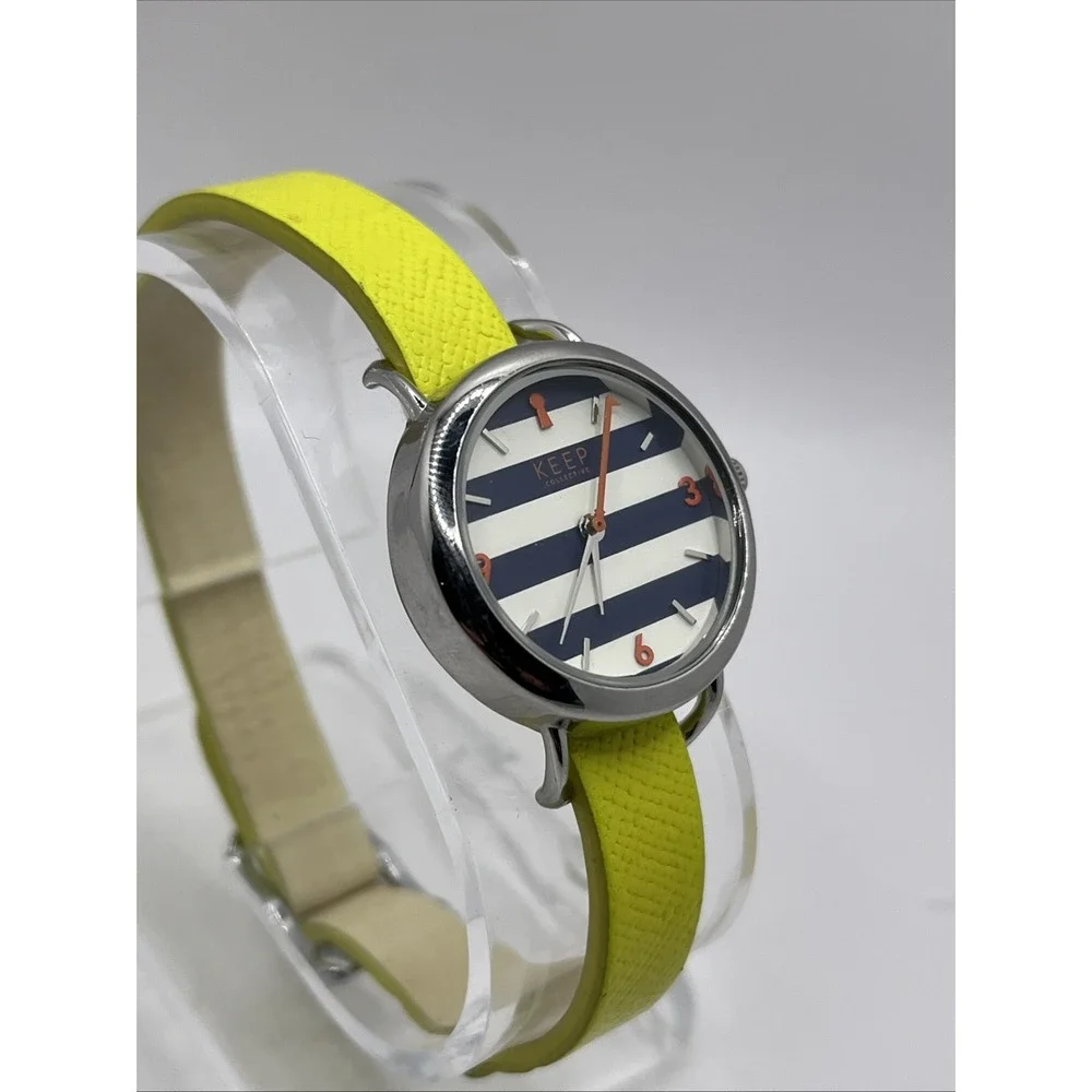 Keep Collective‎ Women's Quartz Watch Lime Green Band Stripped Dial- New Battery